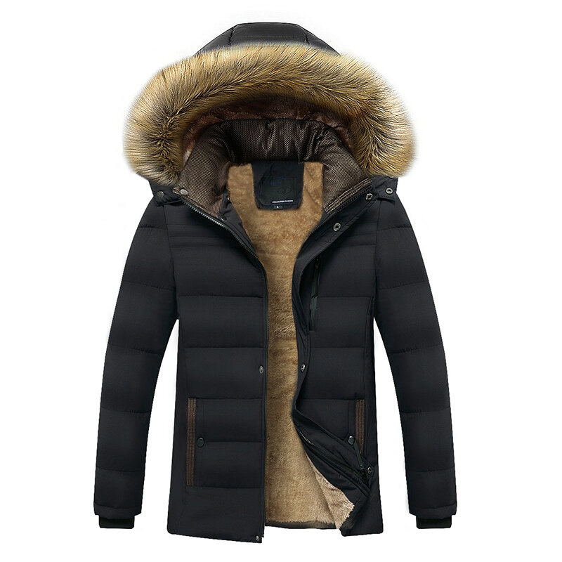 Ciepły i gruby męski płaszcz, podszewka polarowa, skórzana obroża wodoodporna kurtka, jesienno-zimowa moda płaszcz na co dzień, nowy w 2021 roku