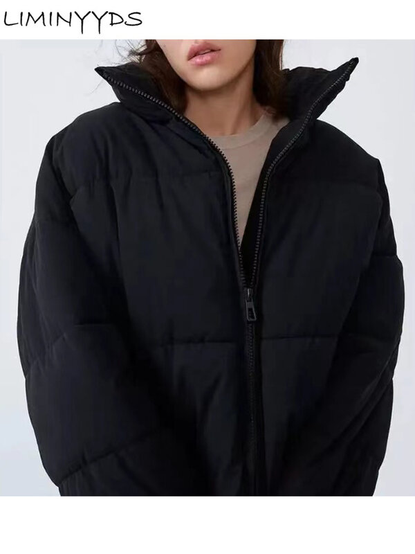 Женская куртка оверсайз, бежевая верхняя одежда, женское однотонное зимнее теплое плотное пальто на молнии с длинным рукавом, женская модна...