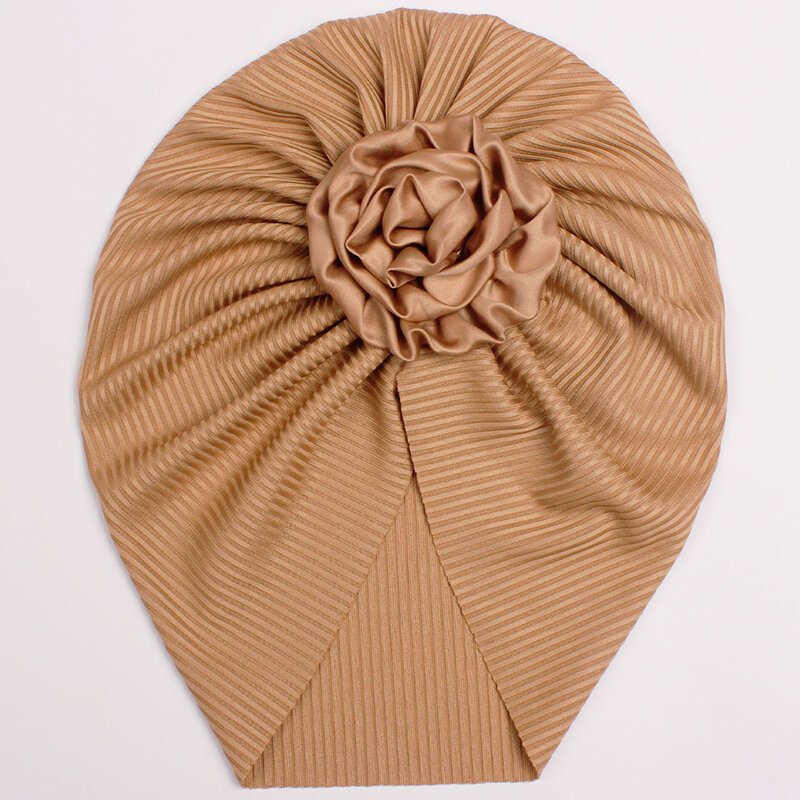 Uroczy kwiat czapki Turban z prążkowanym węzłem dla dziewczynek cienkie paski elastyczne czapki z maską noworodek 0-3T nakrycia głowy