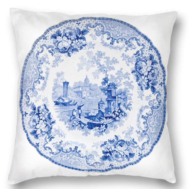 Funda de cojín con estampado de almohada para decoración de sofá, imagen HD Floral europea, Zhu Yi, estilo chino, porcelana azul y blanca, Prin