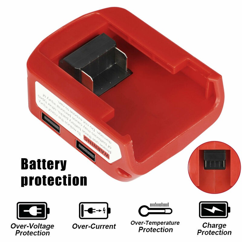 Adaptador de batería para Milwaukee, Cargador USB de batería de 18V, fuente de alimentación con puerto USB y tipo C, luz LED de 12V/2A para chaqueta calefactora