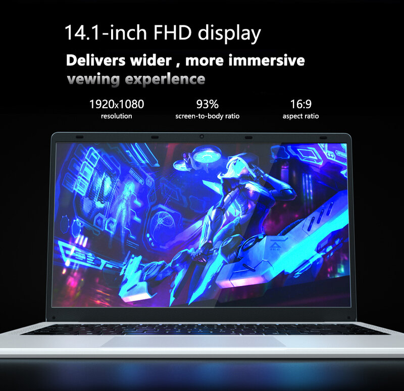 14,1 дюймовый ноутбук FHD экран Intel Celeron J4105 8 ГБ ОЗУ 256 ГБ SSD Windows 11 студенческие ноутбуки WiFi Bluetooth компьютер