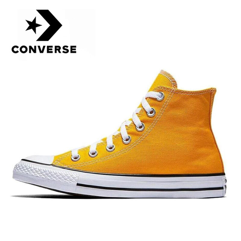 Converse Chuck Taylor All Star Hi ผู้ชายและผู้หญิง Unisex คลาสสิกสเก็ตบอร์ดรองเท้าผ้าใบ Leisure สีเหลืองสูงผ้าใบรองเท้า