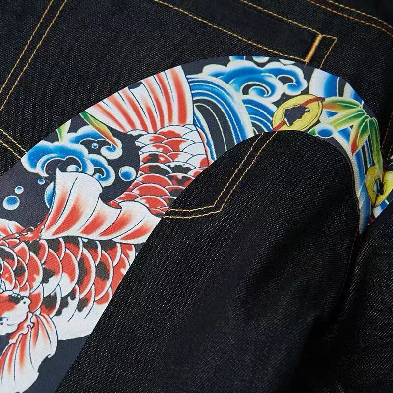 Y2k Retro Japan จำกัด Retro Casual กางเกงยีนส์ผู้ชายญี่ปุ่น Koi Big M พิมพ์ตรงกางเกงยีนส์หลวมหลวมสบายๆกางเกงทุกวั...
