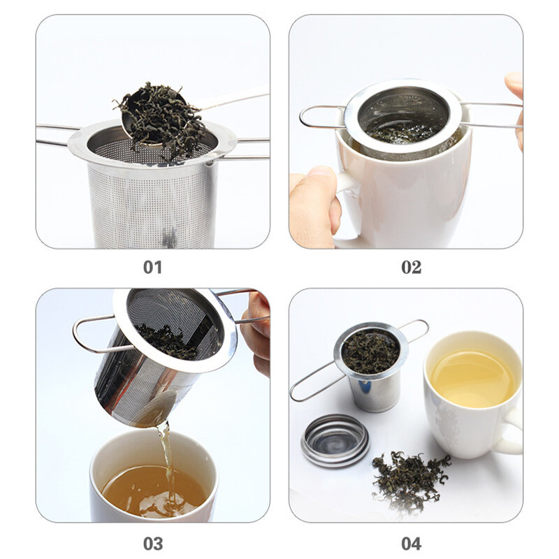 Infusor de té de acero inoxidable, accesorios de cocina de malla plateada, colador de té reutilizable de densidad segura, herramientas de té de hierbas, accesorios