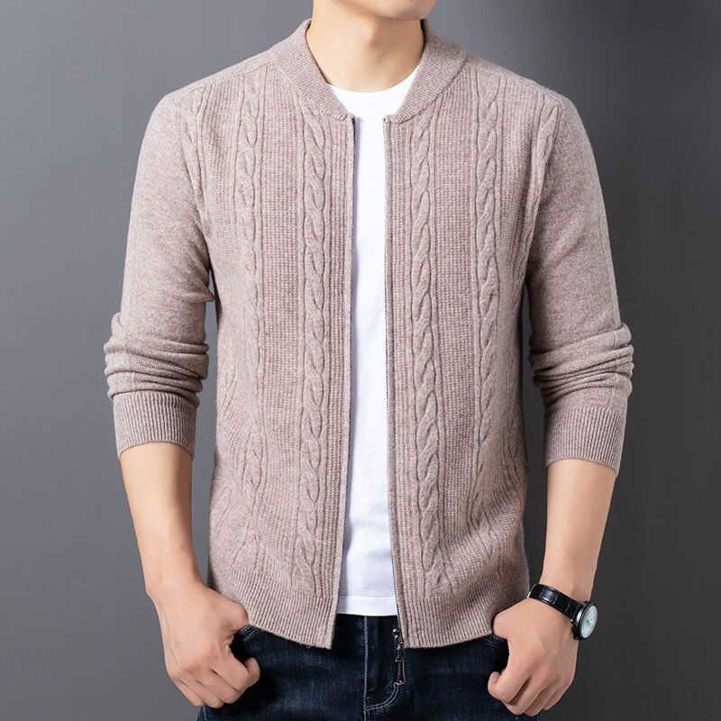 Cárdigan de lana grueso para hombre, suéter holgado de Color sólido, informal, 100%, otoño e invierno, novedad