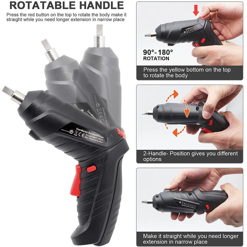 Cordless Electric Screwdriver 3.6V Rechargeable Power Screwdriver with 47pcs Accessories Multifunction Electric Drill Power Tool