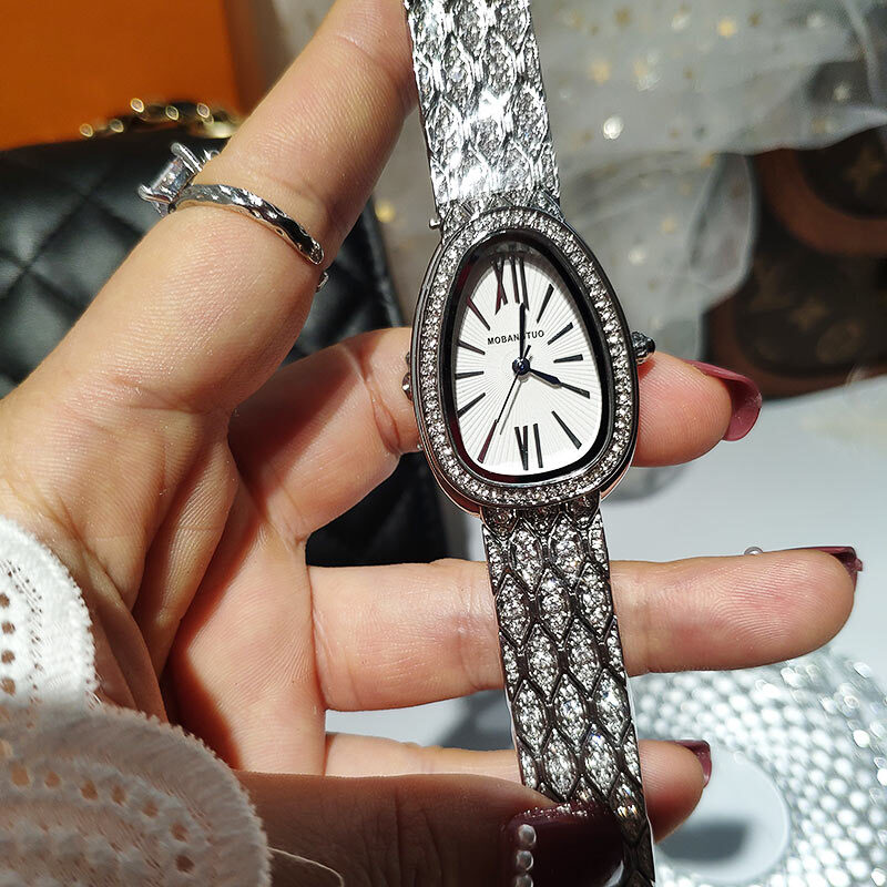 Женские наручные часы с кристаллами, из нержавеющей стали