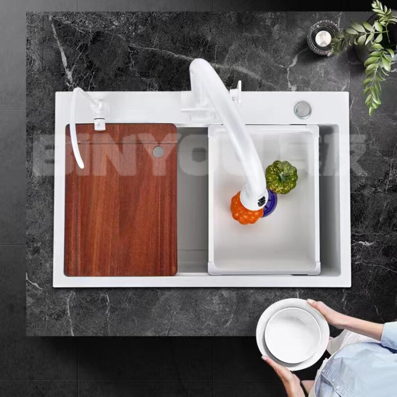 Grifos de cascada blanca de acero inoxidable 304, fregadero individual Grande integrado, lavabo Nano para lavar platos