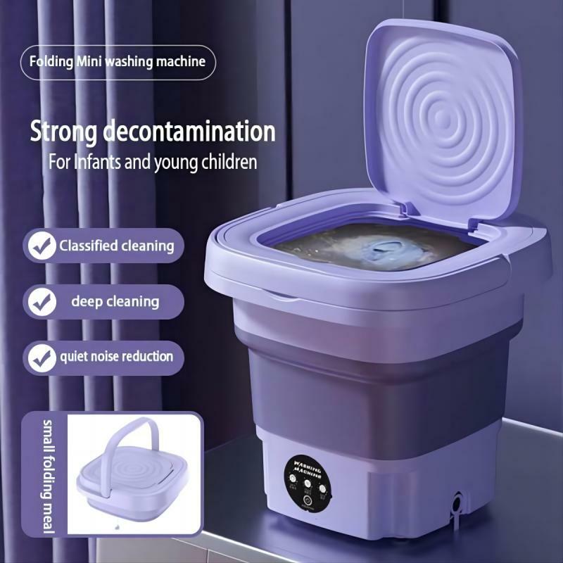 Portable Foldable Washing Machine With Spin Dryer Automatic Mini Underwear Sock Dormitory Washing Machine 8L