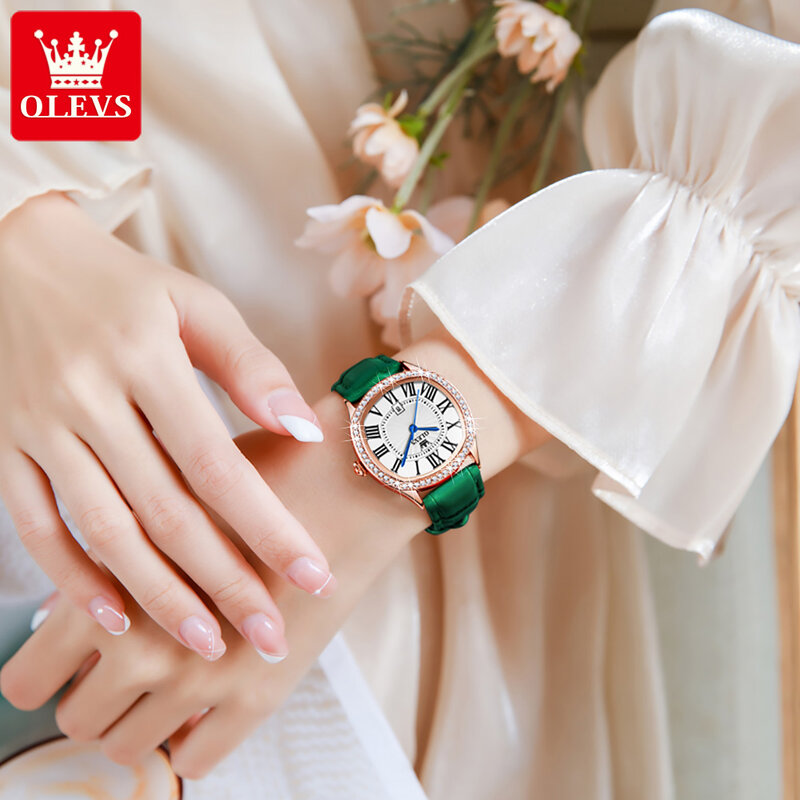 Olevs moda relógios de quartzo para mulher à prova dwaterproof água individualidade corium strap feminino relógio de pulso calendário