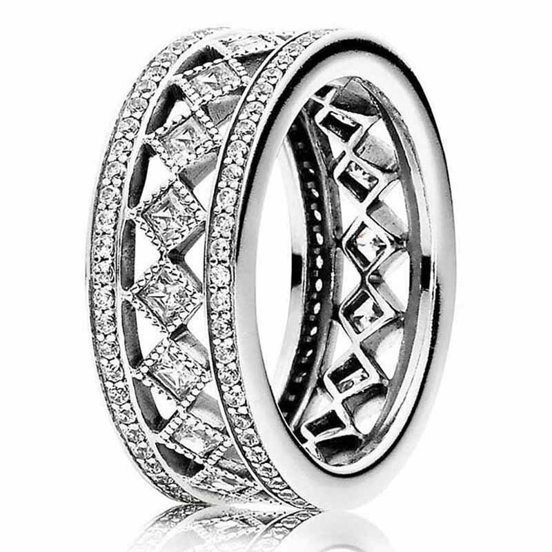 Nuovo anello Pandora in argento Sterling 925 Openwork Vintage charm Lace Of Love Promise Signature Band Ring per gioielli da donna
