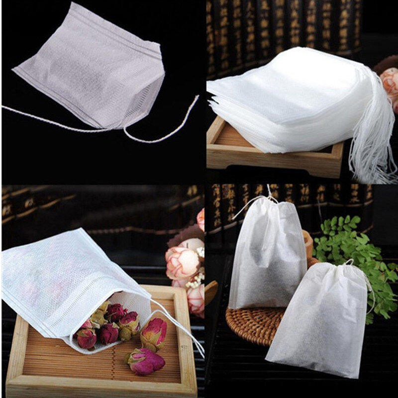 Bolsas de té desechables, 100 unids/lote, bolsitas de té perfumadas vacías con papel de filtro de sello de cuerda para té suelto de hierbas, 5,5x7CM