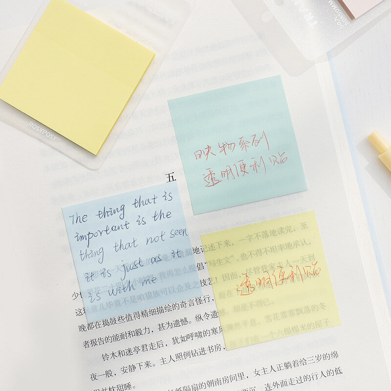 Notas pegajosas transparentes à prova dwaterproof água bloco de notas marcador memorando adesivo papel material escolar de escritório
