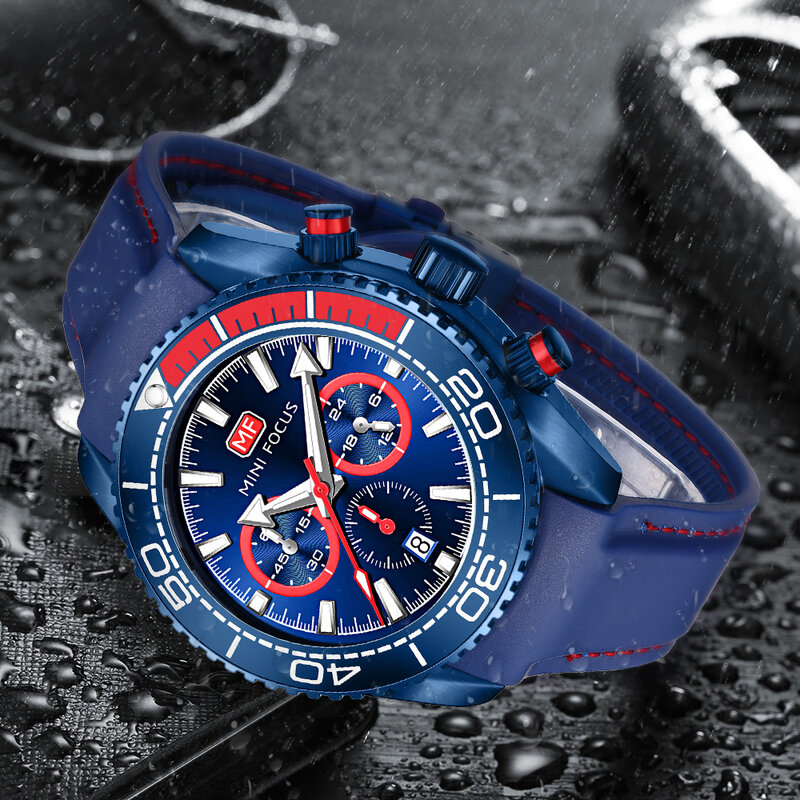 Mini Focus Blauw Sport Horloge Voor Mannen Chic Multifunctionele Sub-Wijzerplaten Kalender Urban Luxe Horloges Siliconen Band Lichtgevende Handen nieuwe