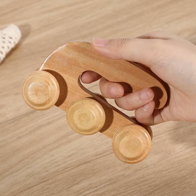 Массажный ролик с деревянной ручкой, портативный массажный инструмент из массива дерева для расслабления мышц тела