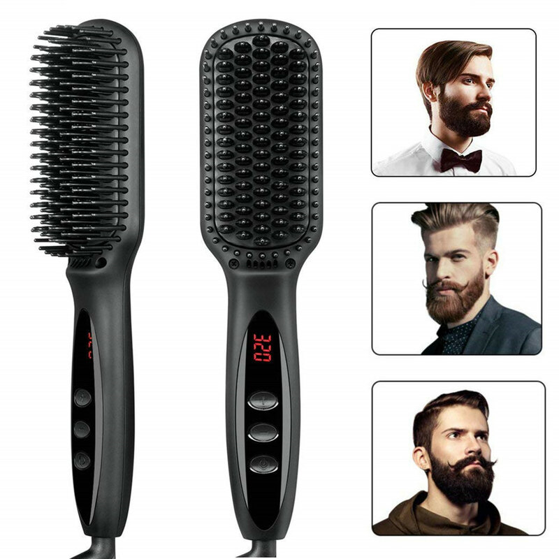 Beard Hot Air Comb Newest Electric Straight and Curling Comb Men Beard Comb Hair Styling Tool Wet and Dry Straightening Comb