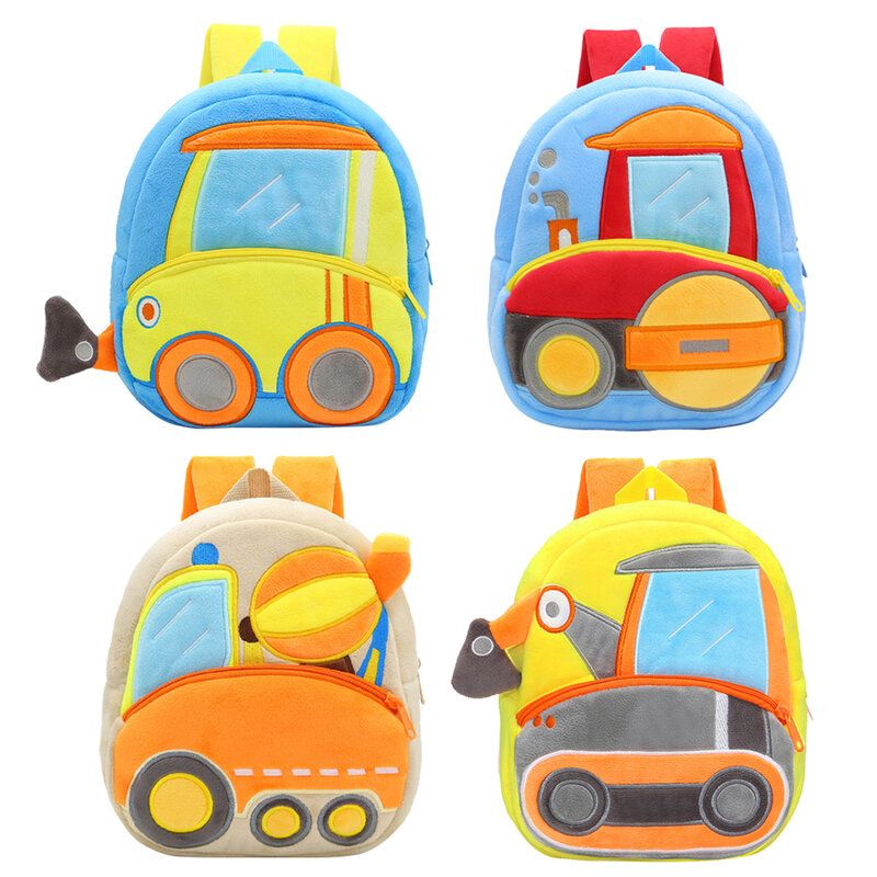 Mochila de coche de ingeniería de felpa 3D para niños, bolso de hombro suave, cálido y esponjoso con cremallera para guardería