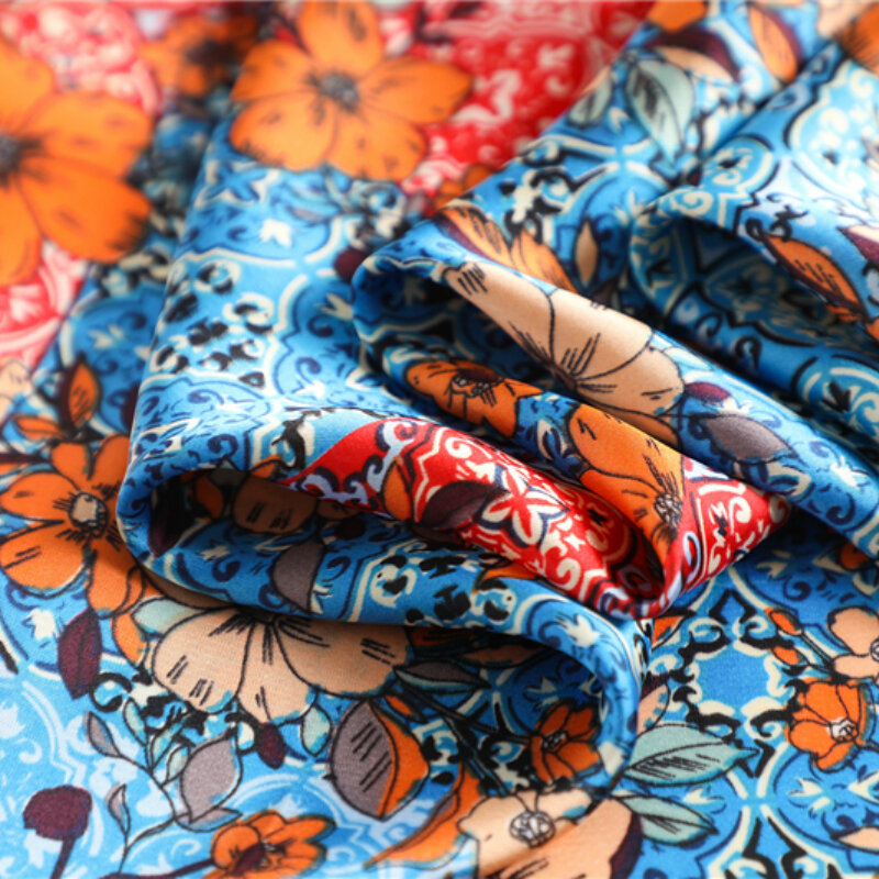 90センチメートル正方形の絹のヒジャーブスカーフデザインプリント花パシュミナショールスカーフラップ女性ラップbufanda教徒のヘッドバンドスカーフバンダナ