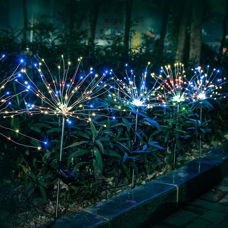 Lámpara de fuegos artificiales de diente de león alimentada por energía Solar para exteriores, globo de césped, cadena de Flash, 90 /120/150 LED para jardín, paisaje, luz de vacaciones