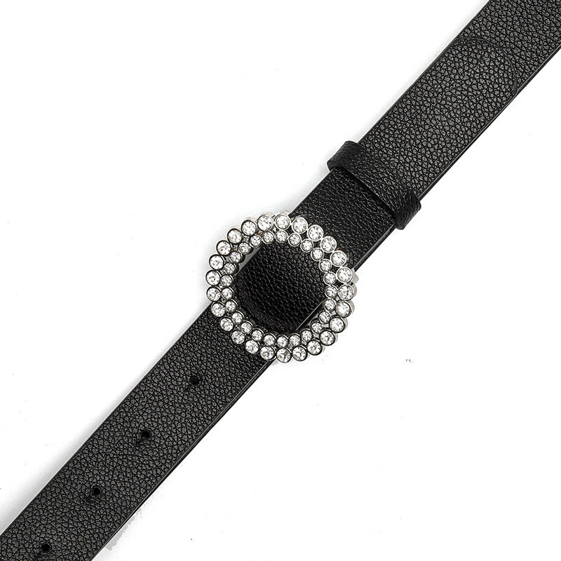 High-quality Sequins Alloy Pin Buckle Belts Black Waistband Belt New Pattern Woman Fashion Hot Sale Leather Belts