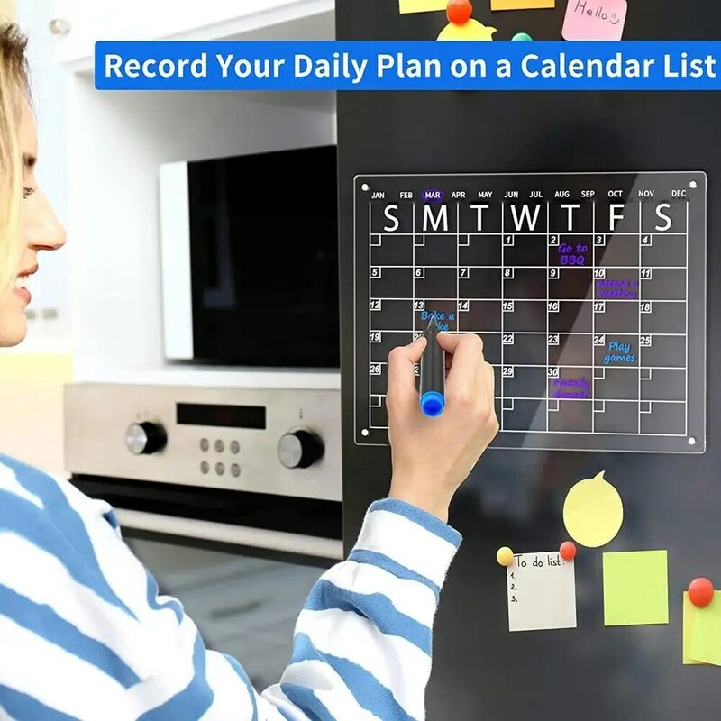 Lavagna acrilica magnetica per il frigorifero Daily Weekly mensile Planner Marker Board cancellabile a secco calendario magnetico Memo Boar Tool