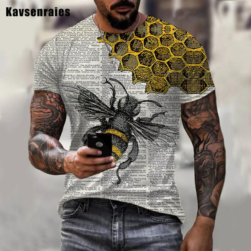 คุณภาพสูง Funny Bee 3D พิมพ์เสื้อยืดผู้ชาย Unisex บุคลิกภาพรอบคอแขนสั้น Streetwear เสื้อยืดขนาดใหญ่