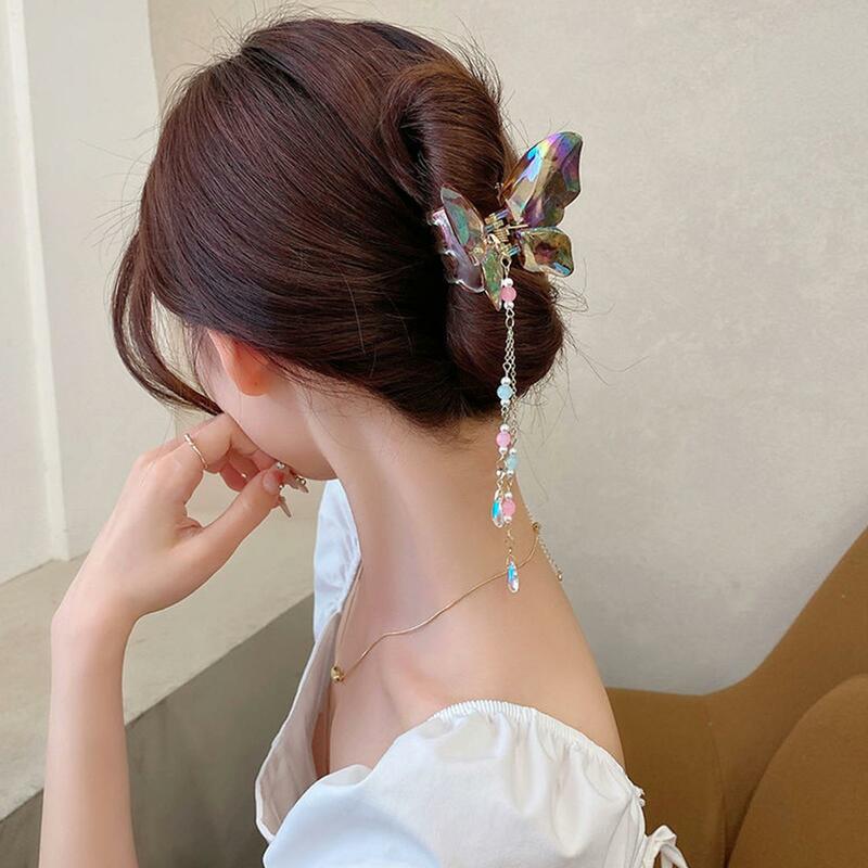 Butterfly Hair Claws Clear Crystal Tassel Hair Claw Pendant Hair Crab Clips Fashion Hairpin Women Ponytail Hair Accessories 2022