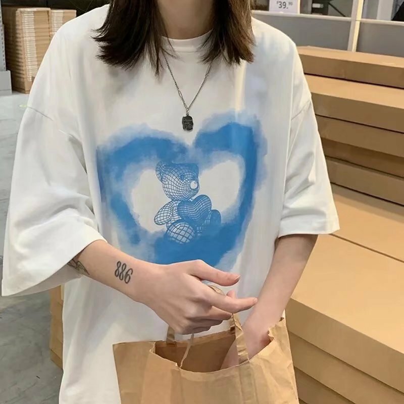 Männer Frauen Übergroßen T Shirt Sommer Tops Kurzarm Frau T-shirt Streetwear Hip Pop Harajuku Liebe Kawaii T-Shirt Frauen Kleidung