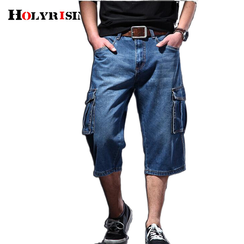 Men's Denim Shorts Cargo Multi-pocket Baggy Jeans Shorts Denim Plus Size Male Retro Cargo Denim Shorts Vintage Military Style