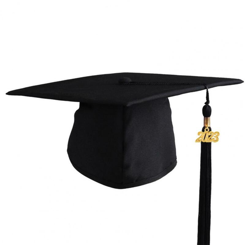 Uniforme de remise des diplômes avec pompon, fermeture à glissière, monochromatique, noir, robe de graduation universitaire, ensemble chapeau, vêtements unisexes, 1 ensemble, 2023