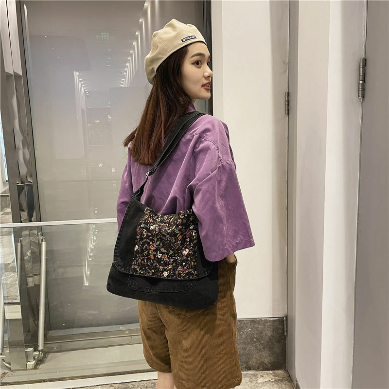 Xiuya – sac à bandoulière en toile Denim pour femmes, sac à bandoulière décontracté, Vintage, fourre-tout de grande capacité, cartable d'école, 2021