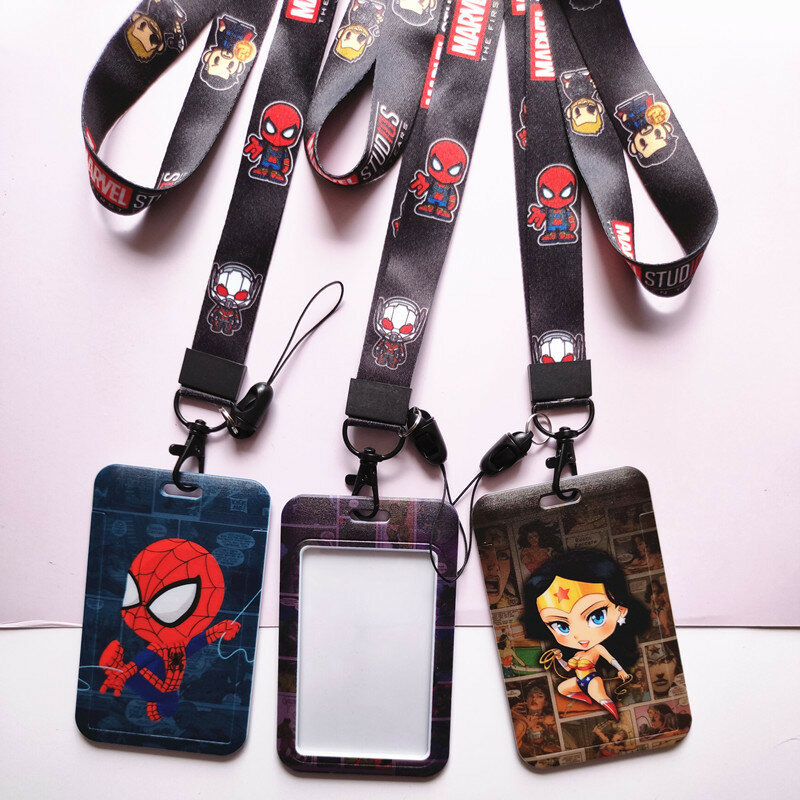 Marvel filmy kartka z Anime okładka kapitan ameryka Spiderman superbohaterowie Student Campus karta torba do zawieszenia posiadacz karty smycz ID zabawka