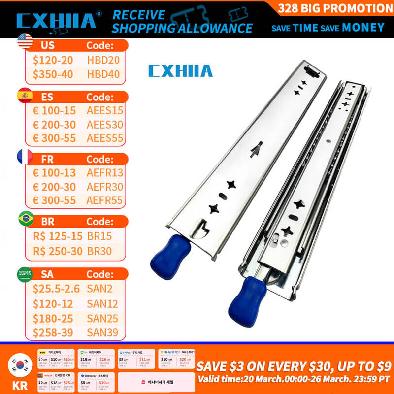 CXHIIA Heavy Duty Drawer Slides  with Lock 220 LB Bearing Capacity Full Extension 3 Section Industrial Locking