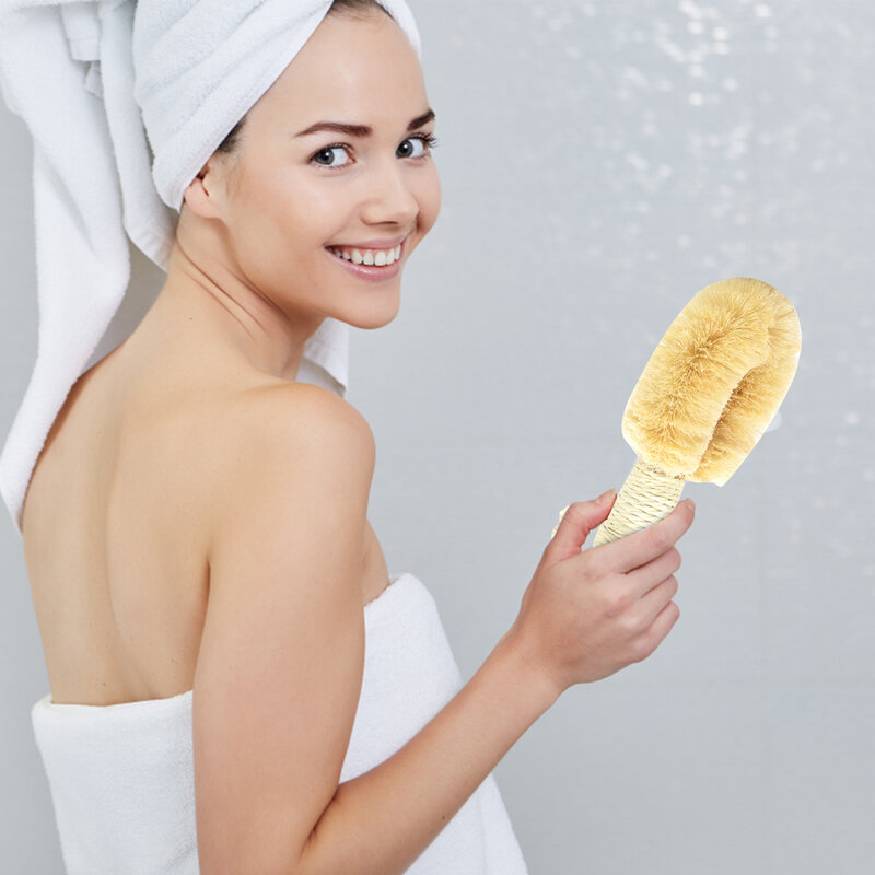 Brosse de bain en fibre naturelle, 1 pièce, brosse de massage en sisal, favorise la circulation sanguine, exfolie et réduit la cellulite