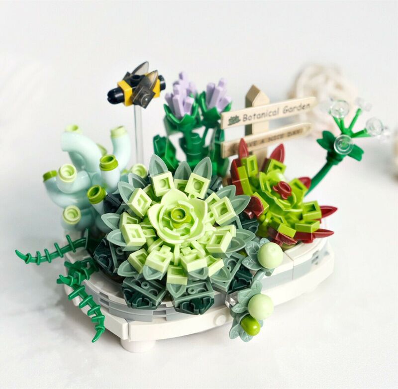 568 Buah Buket Blok Bangunan Bunga Abadi Model 3D Dekorasi Rumah Tanaman Pot Bunga Perakitan Batu Bata Anak Hadiah Meriah