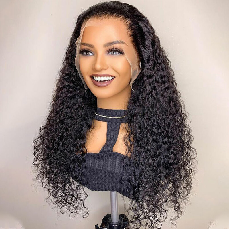 Natural Black 26Inch Long Soft Kinky Curly Lace Front Wig For Women With BabyHair Heat Resistant 200 Density Wth Baby Hair