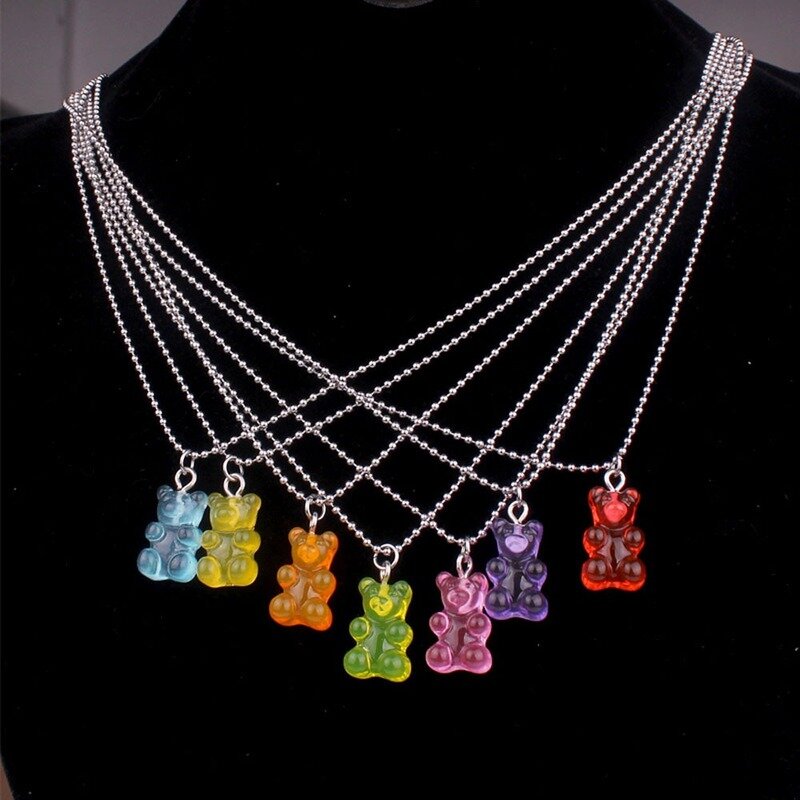 7 Colors Rainbow Pride Cute Jelly Bear Gummy Necklaces for Women Girls Cool Punk Hip Hop Resin Necklaces Accessories
