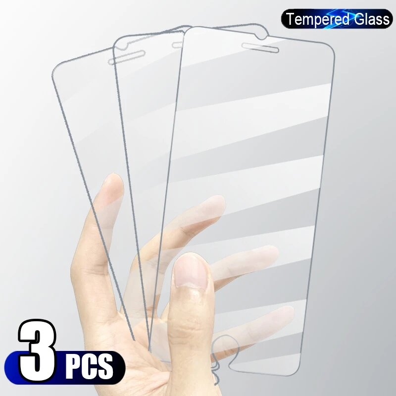 3 pçs capa completa vidro temperado no para iphone 7 8 6s plus x protetor de tela no iphone x xr xs max se 5 11 12 13 pro vidro