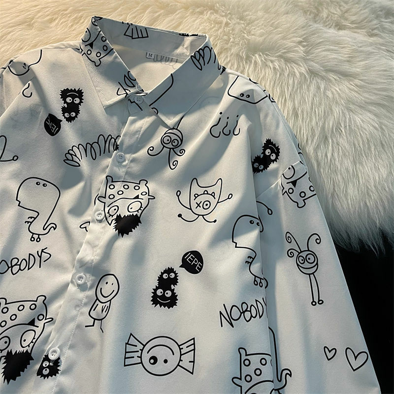 XEJ-camisa con estampado de dibujos animados para mujer, túnica larga de estilo callejero a la moda, de manga larga, tallas grandes, primavera y verano, 2022