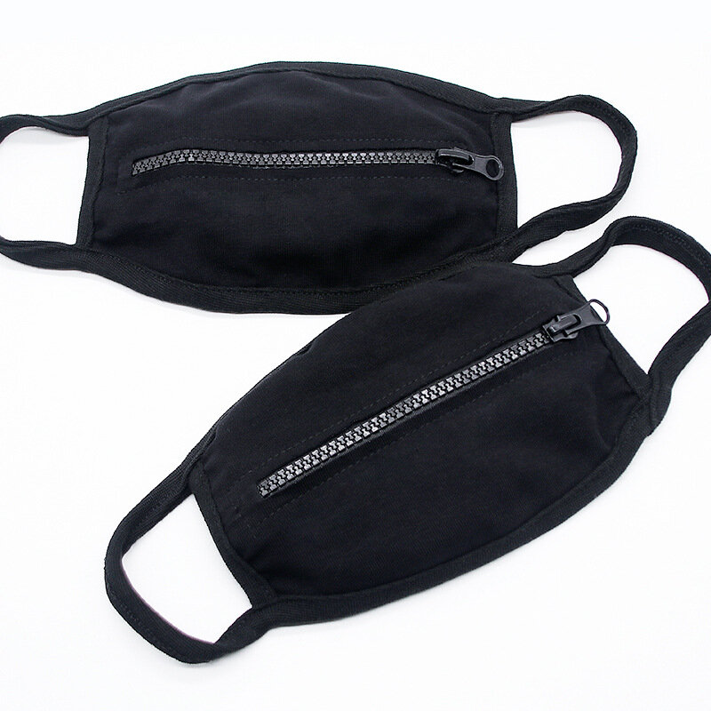 Maschera nera Unisex in cotone con cerniera maschera elastica Non usa e getta lavabile per adulti schermi per sport all'aria aperta caldi antipolvere