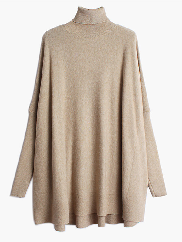 [EAM] Sweter Rajut Ukuran Besar Longgar Pas Turtleneck Pulover Wanita Lengan Panjang Mode Baru Pasang Musim Semi Musim Gugur 2023 19A-a43