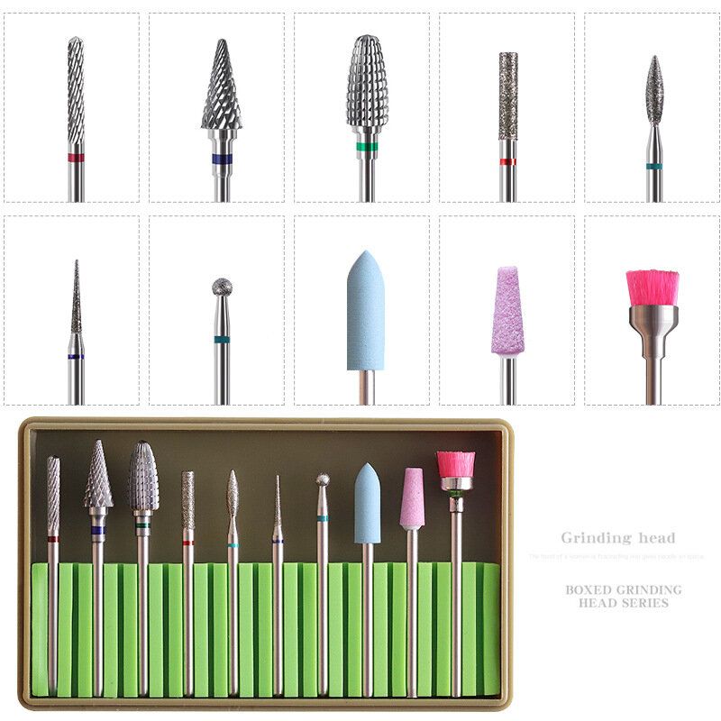 Grinding machine manicure tool alloy tungsten steel ceramic manicure grinding head set polishing tool drill bit set for nails