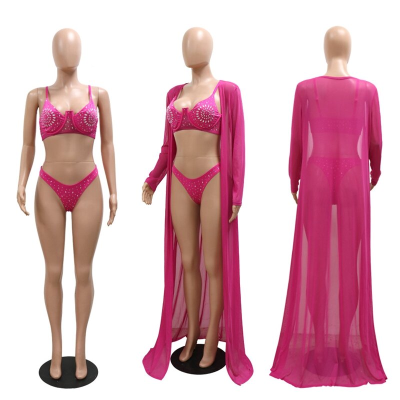 Cao Cấp 3 Mảnh Bikini Bộ Che Gợi Cảm Pha Lê Áo Tắm Đi Biển Bơi Đi Biển Trang Phục Cho phụ Nữ
