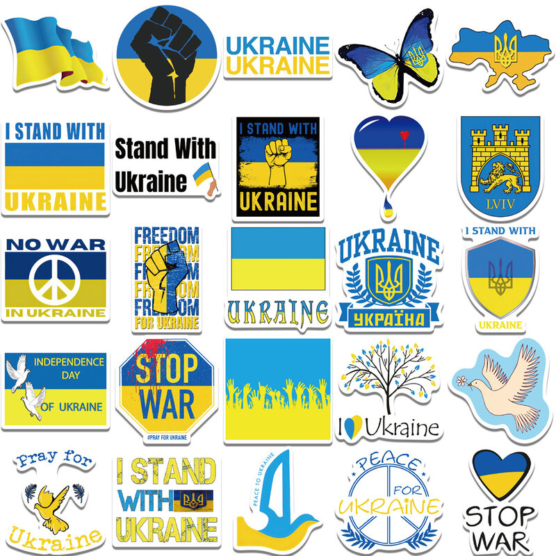 Bộ 50 Ukraina Dán Yêu Hòa Bình Đồ Bộ Miếng Dán Cầu Nguyện Cho Ukraina Tự Làm Điện Thoại Ván Trượt Xe Máy Hành Lý Kid Đồ Chơi