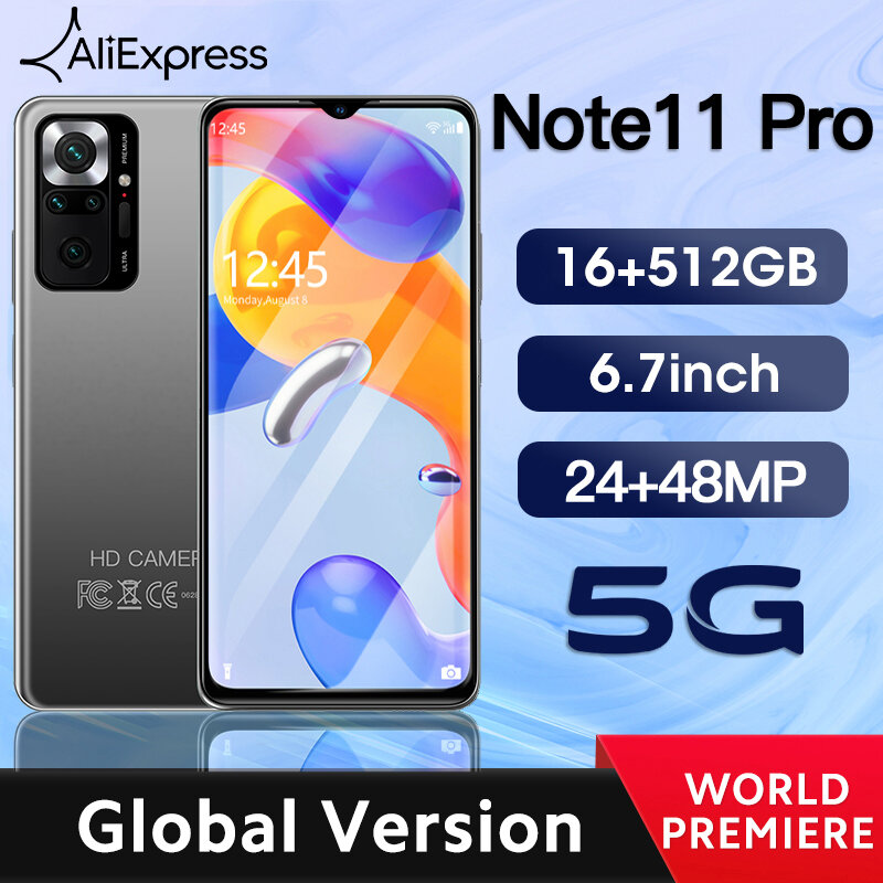 노트 11 프로 스마트폰 안드로이드 6.7 인치 16GB 512GB, 잠금 해제 휴대폰, 글로벌 버전, 5G 휴대폰