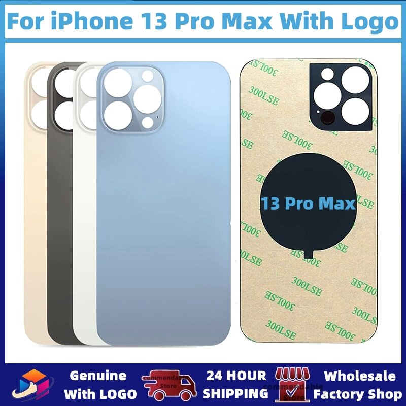 Penutup baterai Panel kaca belakang iPhone 13 Pro Max suku cadang pengganti kualitas tinggi dengan Logo kaca lubang besar casing belakang Pengiriman cepat dan gratis 100% diuji