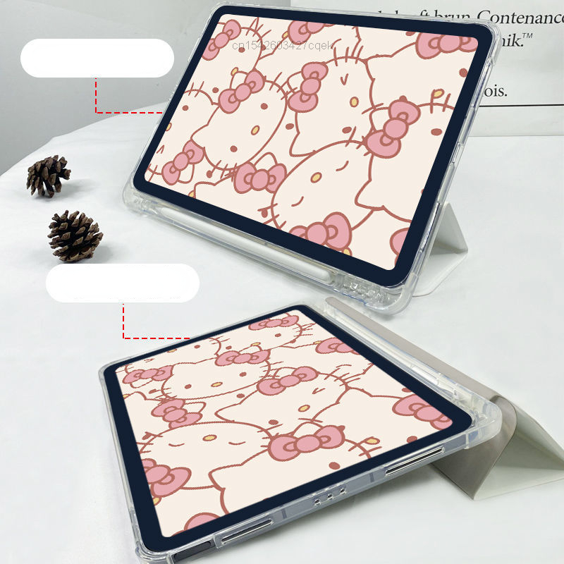 Sanrio Hello Kitty Ipad 2021 New Model Three Fold 12.9 Inch Transparent ShockProof Case Air 5 4 3 Tablet Ipad Mini 4 5 6 Covers