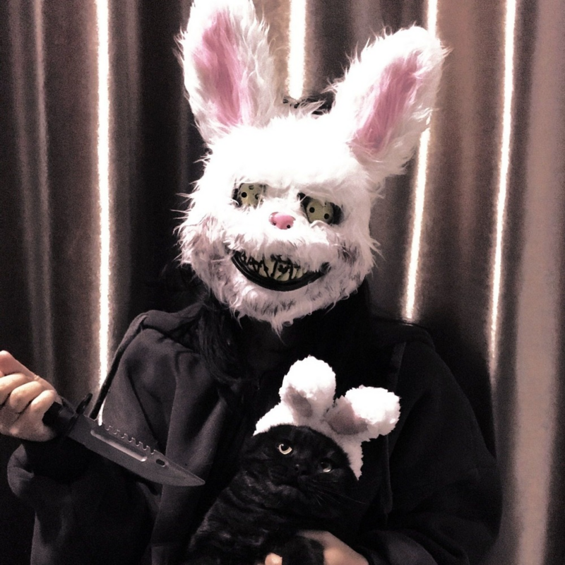 Máscara de conejo sangriento, tocado, demonio, conejo, Prajna, máscara de terror realista, película de miedo, accesorios de cara de fantasma de Halloween
