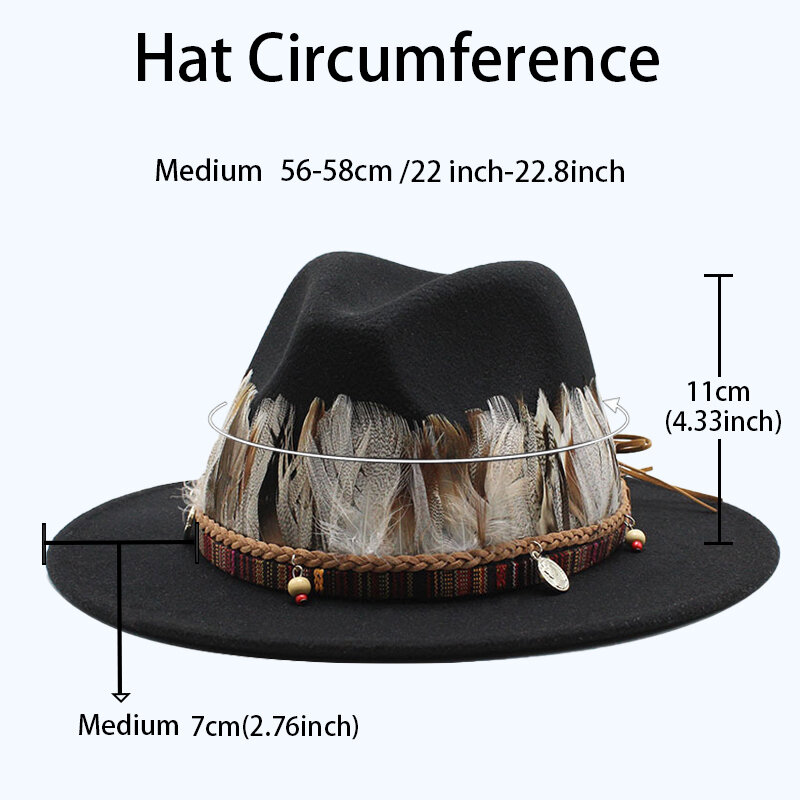 Шляпа фетровая для женщин и мужчин, роскошная модная шапка с ремнем с перьями, широкими полями, для выступлений, церкви, Осень-зима